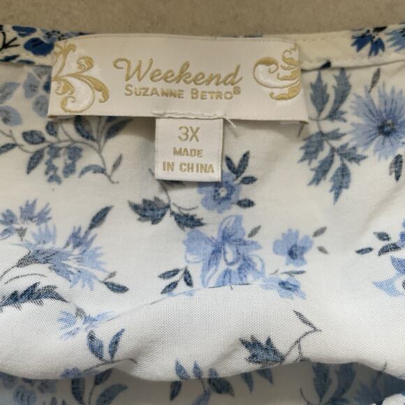 Suzanne Betro Weekend Shirt Women 3X White Blue Floral Boho Button Up Whimsey - Picture 4 of 9